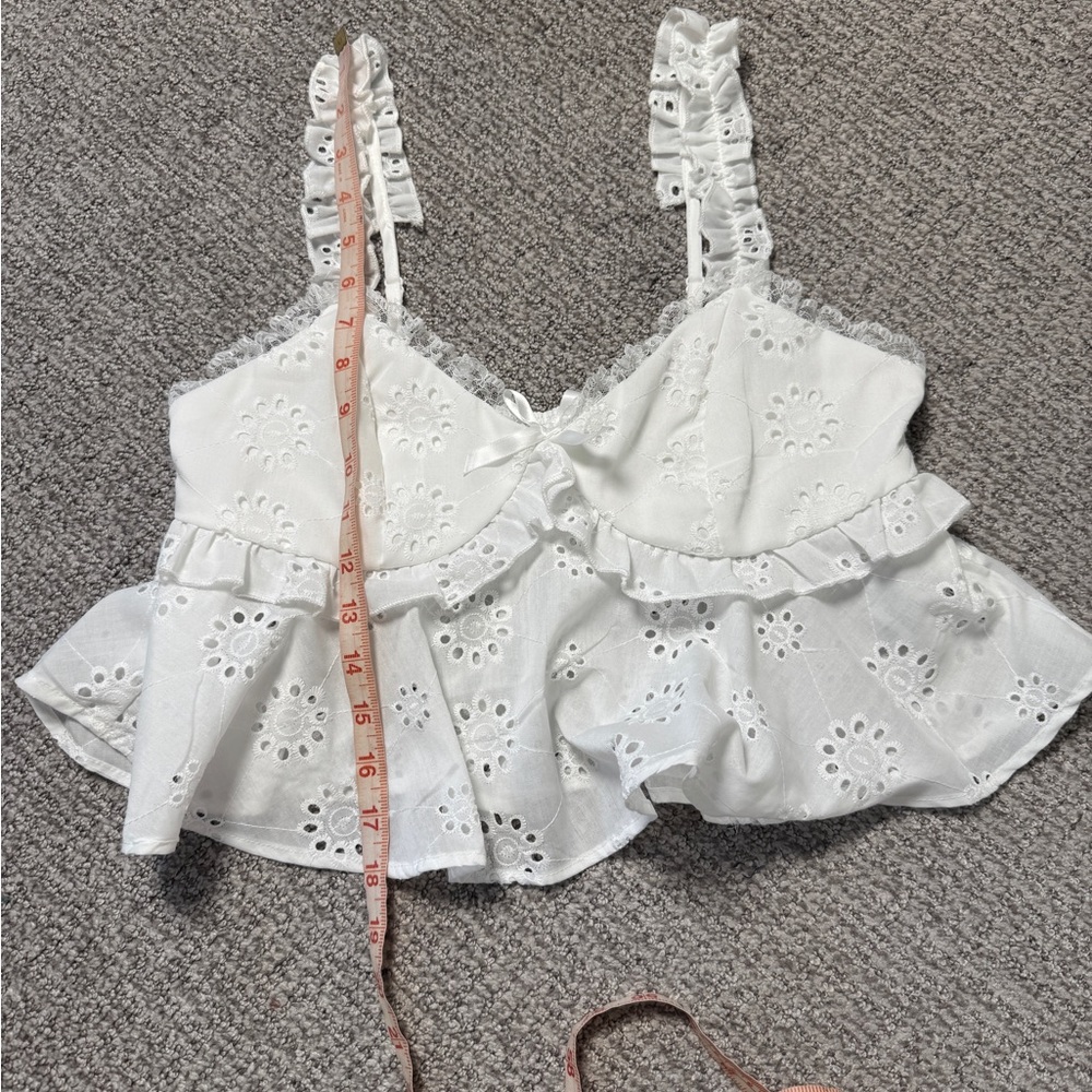 SHEIN White Eyelet Ruffle Peplum Cami Tank Size Medium - Picture 11 of 11